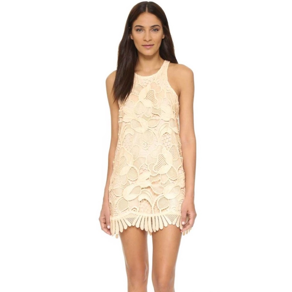 Lovers + Friends Caspian Shift Dress Cream Floral Lace Scallop Trim Coquette